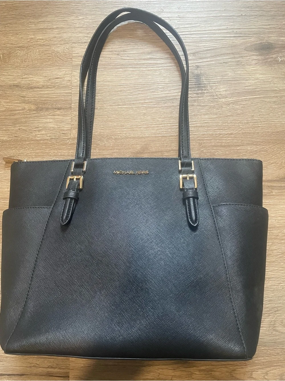 Michael Kors Black Saffiano Tote with Gold Accents